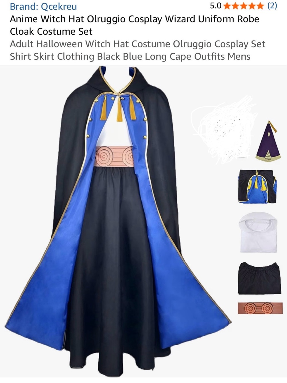 Anime Witch Hat Olruggio Cosplay Wizard Uniform Robe
Cloak Costume Set XL